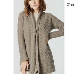 J. Jill Cozy Brown Open Front Pin Closure Cardigan Alpaca Blend Large Petite